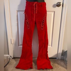 Edikted engine red lace-up high waisted pants
